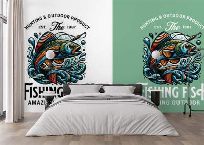 Fishing logo design template illustration . Sport fishing Logo Wall mural