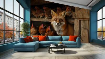 Fox Amidst the Chickens Wall mural