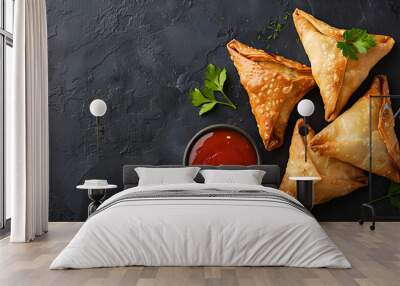 Bread Samosa with Copy Space for Ketchup Wall mural