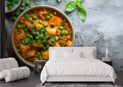 Copy space for Aloo Mutter curry or green peas and potato curry Wall mural