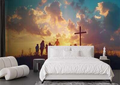 Family Worship concept Silhouette people looking f  Wall mural