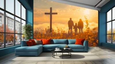 Family Worship concept Silhouette people looking f  Wall mural