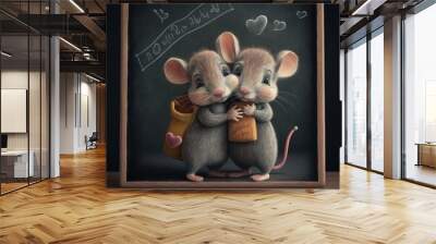 two mouses hugging in front of school board. Generative ai Wall mural