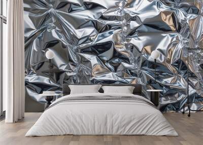 Abstract shiny metal silver gray foil crumpled texture background Wall mural