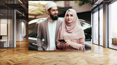 An Islamic girl and Islamic man shoping car, islamic people spending time Wall mural