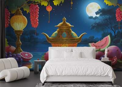 Happy Yalda night celebrate banner background with symbols of a symbolize light Wall mural