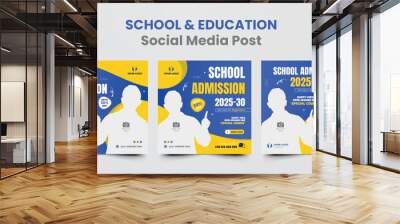 School admission social media post design template or back to school social media blue and yellow color combination set square web banner design  Wall mural