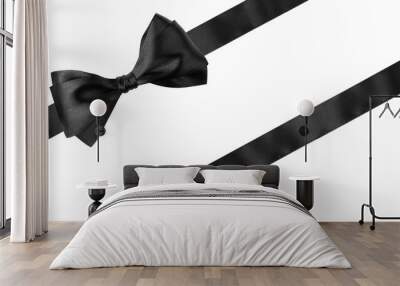 Black ribbon bow isolated on white Wall mural