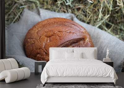 Brown bread on hay Wall mural