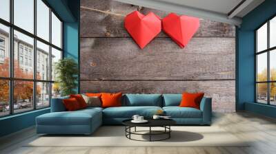 Red origami hearts Wall mural