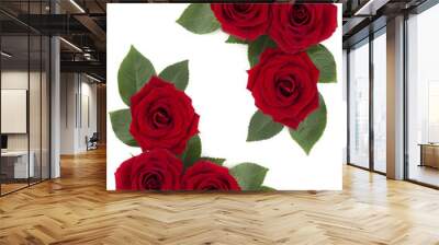 Red rose flowers corner design on white Wall mural