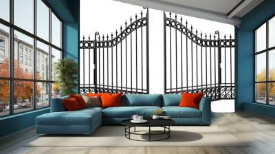 Black iron gate on transparent background. Wall mural