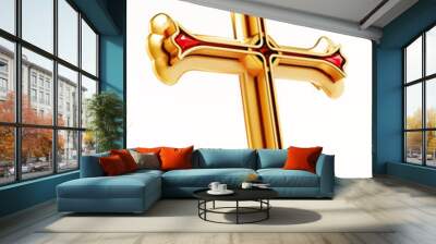 Gold cross isolated on white background. 3D illustration Wall mural