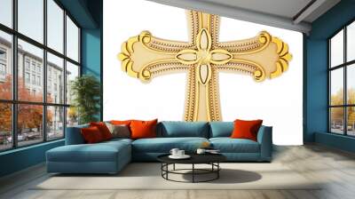 Gold cross isolated on white background Wall mural