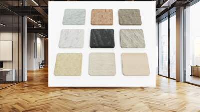 Natural stone samples with various texture options. 3D illustration Wall mural