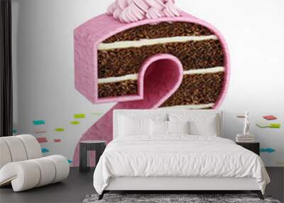 number 2 shaped chocolate birthday cake with lit candle Wall mural