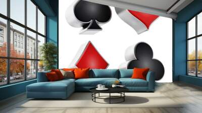 Playing card suits symbols isolated on white background. 3D illustration Wall mural