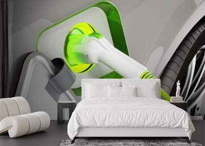 Plug-in hybrid or electric car being recharged. 3D illustration Wall mural