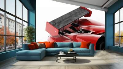 red race car with carbon fiber spoiler. 3d illustration Wall mural