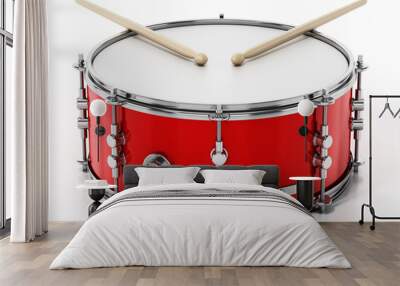 Snare drum set isolated on white background. 3D illustration Wall mural