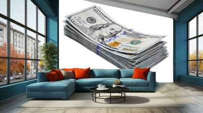 Stack of 100 dollar bills isolated on transparent background. 3D illustration Wall mural