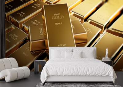 stack of one kilogram gold bars. 3d illustration Wall mural