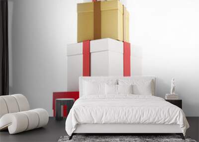 Stacked gift boxes isolated on white background Wall mural