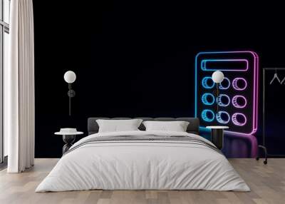 3d glowing neon symbol of symbol of calculator isolated on black background Wall mural