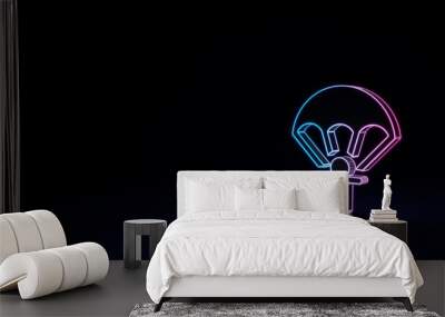 3d glowing neon symbol of symbol of parachute isolated on black background Wall mural