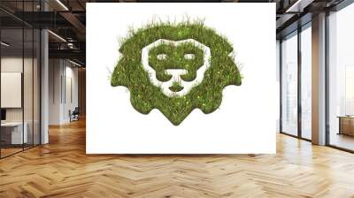 3d rendered grass field of symbol of lion head isolated on white background Wall mural