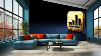 3d rendering icon of financial app wrapped in gold foil on dark blue background Wall mural