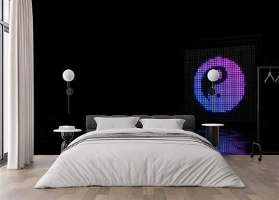 3d rendering of light shaped as symbol of yin yang on black background Wall mural