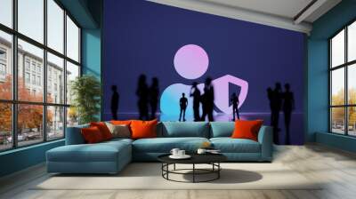 3d rendering people in front of symbol of user shield on background Wall mural