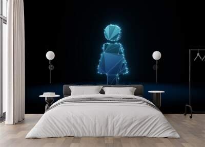 3d rendering wireframe neon glowing symbol of female on black background with reflection Wall mural