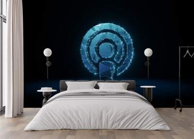 3d rendering wireframe neon glowing symbol of podcast on black background with reflection Wall mural