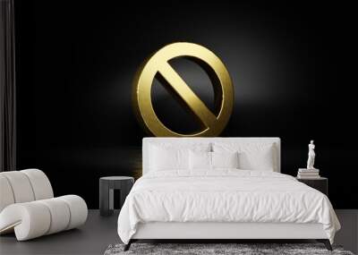 gold metal symbol of ban 3D rendering with blurry reflection on floor with dark background Wall mural