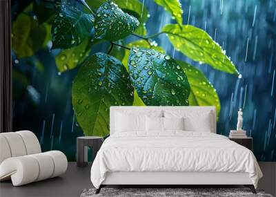 Forest Droplets Green Leaves in Soft Light Wall mural