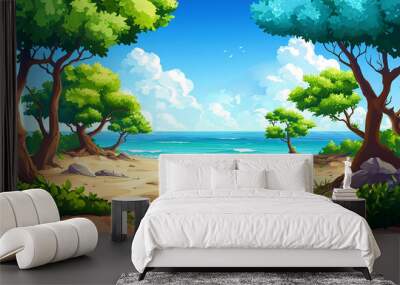 Trees and Sand in Cartoon Style Wall mural