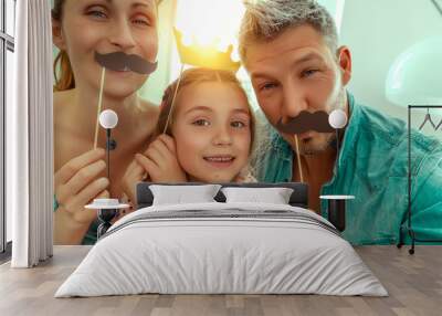 laughing funny parents with daughter Wall mural