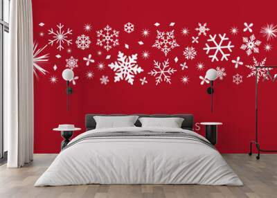 Christmas border. Seamless snowflake border for Christmas card.  Merry xmas snow flake pattern design vector. Wall mural