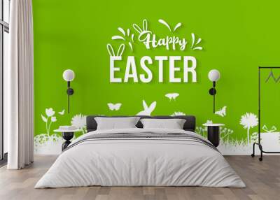 Happy easter image vector. Modern happy Easter background with colorful eggs, bunny, rubbit, and spring flower. Template Easter greeting card, vector. Wall mural