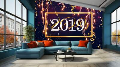 New Years 2019. Happy New Year greeting card. 2019 Happy New Year background. Wall mural