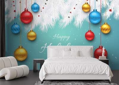 Turquoise Happy Holidays and Joyful New Year Vector Illustration. Happy holidays vector. Wall mural