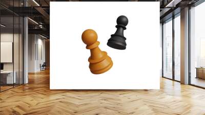 3D pawn chess pieces floating on transparent background. Creative battle concept. Board game. 3d illustration Wall mural