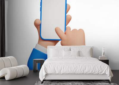 3D smartphone mockup. Holding phone in two hands. Touching screen with finger. 3d illustration Wall mural