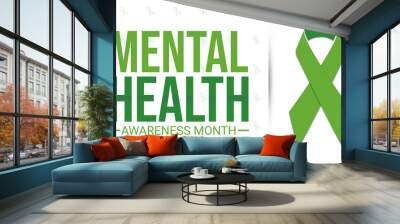 Mental Health Awareness Month Background Illustration with ribbon and typography Wall mural