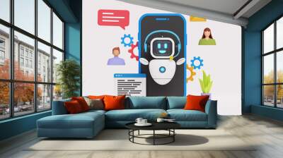 RPA Robotic process automation, innovation technology. Artificial intelligence. Business industry, bot, algorithm, coding, analyze, automate. AI automation via smartphone. 3d illustration Wall mural