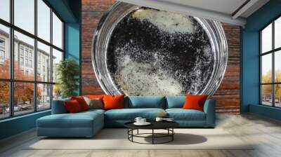 Coal latte. Black cappuccino. Black coffee with activated carbon. Wall mural