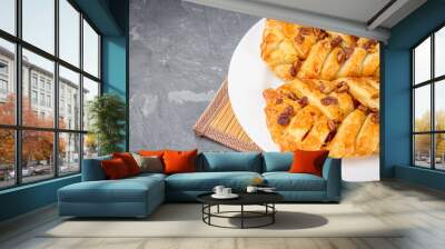 Danish pastry maple pecan with nuts and maple syrup. Wall mural