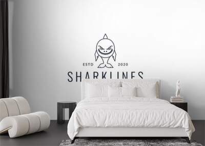 baby shark smile cute line logo vector illustration design Wall mural